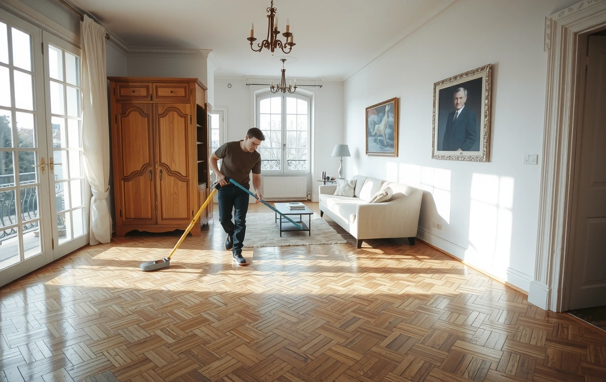 Parquet floor restoration in progress